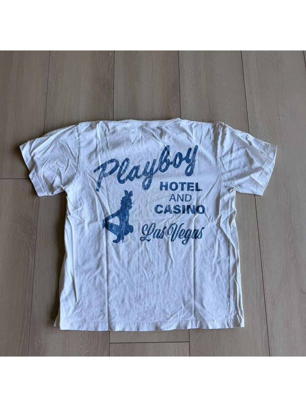 Playboy Men's White and Blue Tshirt